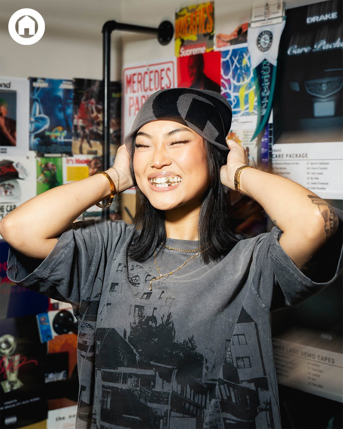 Grey and Black Emblem Beanie