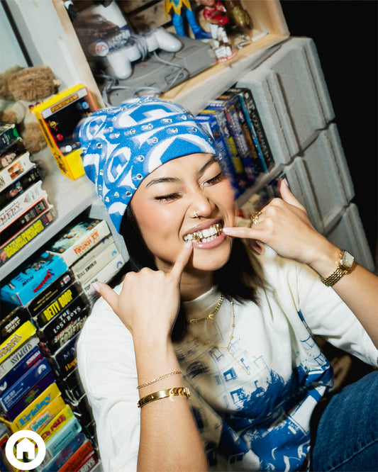 H1LL HOUSE Blue Rhinestone Beanie