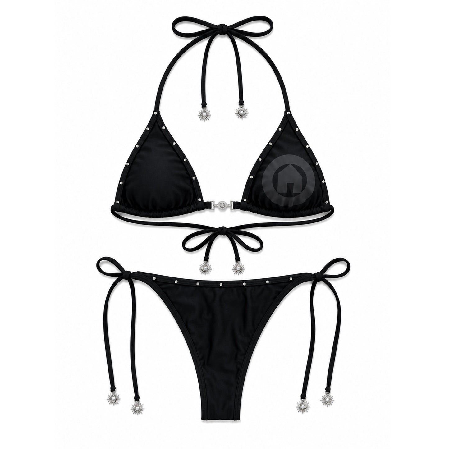 H1LL HOUSE Black Rhinestone Bikini Set