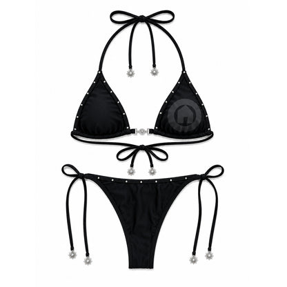H1LL HOUSE Black Rhinestone Bikini Set