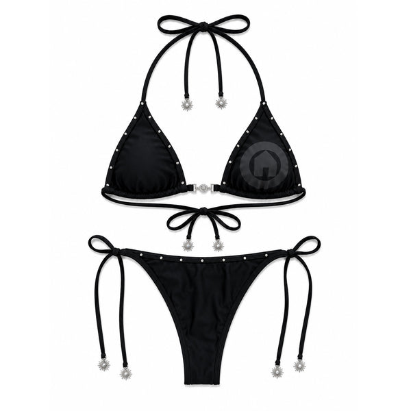 H1LL HOUSE Black Rhinestone Bikini Set